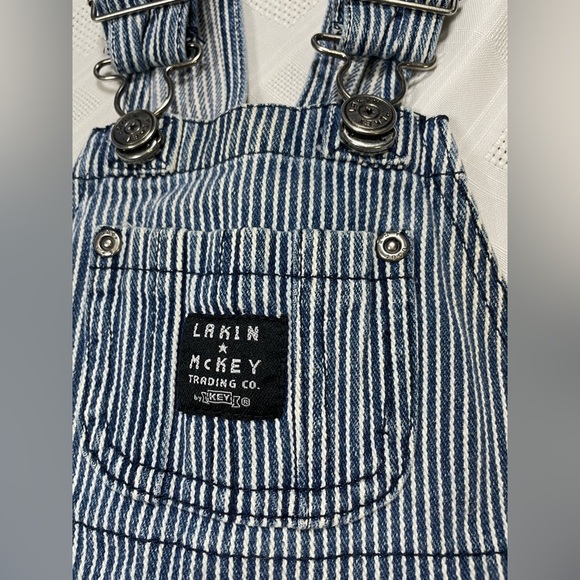 Lakin McKey by KEY Baby Overalls 9M Blue White Railroad Stripe Denim - Picture 3 of 13